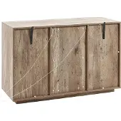 Beliani Rustikales Sideboard mit 2 Türen und Regalen aus hellem Holz und schwarzem MDF, mit LED-Licht Wohnzimmer-Schlafzimmer-Aufbewahrung