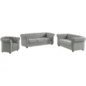Vente-unique Couchgarnitur 3+2+1 - Samt - Hellgrau - CHESTERFIELD