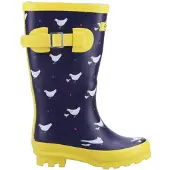 Cotswold - Damen Gummistiefel "Farmyard", Huhn (Marineblau/Gelb)