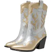 Buffalo Damen Cowboy Stiefel West Bootie Mid Cowboy 1221056 Goldfarben