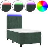 Syfax Boxspringbett mit Matratze & LED Dunkelgrün 80x200 cm Samt