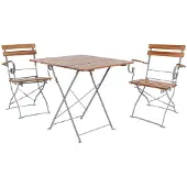 Mojawo Biergarten Set Klapptisch + 2 Klappstühle mit Armlehnen Akazie 70x70cm