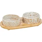 Trixie Napf-Set aus Keramik & Bambus - 2 x 300 ml, L 30 x B 6 x H 15 cm