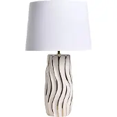 Beliani Tischlampe Weiß / Gold Keramik mit Kunstleinen Stoffschirm Glamouröser Stil Elegant Modernes Design Wohnzimmer Schlafzimmer Flur