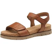 Tamaris Damen Wide Fit Damen Sandalen flach aus Leder mit Klettverschluss, braun