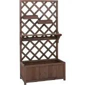 MCW Hochbeet MCW-P68, Pflanz-/Blumenkasten Rankgitter Rankhilfe Ablage Hängekästen Holz MVG 135x70x30cm braun