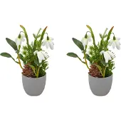 Creativ Green Winterliche Kunstpflanze "Arrangement mit Schneeglöckchen" mit Tannenzweigen und Zapfen