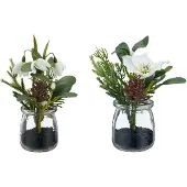 Creativ Green Winterliche Kunstpflanze "Schneeglöckchen und Christrose" im attraktiven Glasgefäß