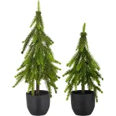 Creativ Green Winterliche Kunstpflanze "Tannenbäumchen" im Set aus 2 Größen
