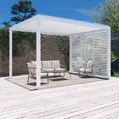 Sweeek - Pergola mit Lamellendach Triomphe 3x4m mit 3 Lamellenwänden 100cm - Weiß