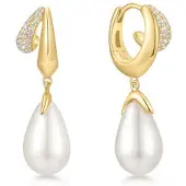 Ania Haie Reimaginer Gold Coloured Shell Pearl Drop Hoop Earrings AH-E069-09G
