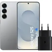 Samsung Galaxy S25 256GB Silber 5G + Ladegerät 25 Watt Schwarz