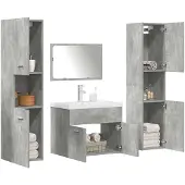 vidaXL 5-tlg. Badmöbel-Set Betongrau Holzwerkstoff