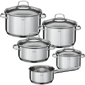 Rösle ELEGANCE Topf-Set 5-tlg., Edelstahl 18/10, mit Glasdeckel und Innenskalierung, spülmaschinen- und induktionsgeeignet