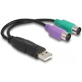 DeLOCK USB zu PS/2 Adapter, 0,17 m, 2x 6-p Mini-DIN, USB A, Weiblich, Männlich, Schwarz, Grün, Violett