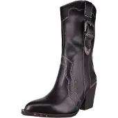Buffalo Damen Elegante Stiefel West Bootie Buckle 1221052 Schwarz