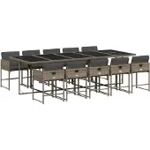 vidaXL 11-tlg. Garten-Essgruppe mit Kissen Grau Poly Rattan