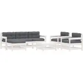 vidaXL 7-tlg. Garten-Lounge-Set mit Kissen Weiß Massivholz