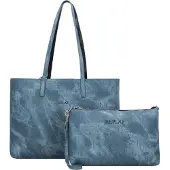 Replay Shopper Schultertasche Shoulder Bag Blue Denim + Black blau schwarz