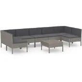 vidaXL 8-tlg Garten-Lounge-Set mit Auflagen Poly Rattan Grau Modell 20