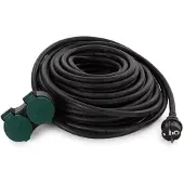 Perel Verlängerungskabel, Verlängerungsschnur, Stromkabel, Verlängerungskabel, Innenkabel mit zwei Steckdosen für den Außenbereich IP44, geerdet, Schuko, H07RN 3G2,5, PVC, Gummi, 20 m, schwarz