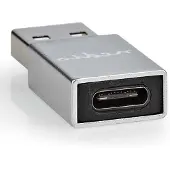 Nedis USB-A Adapter - USB 3.2 Gen 1 - USB-A Stecker - USB-C Buchse - 5 Gbps - Rund - Vernickelt - Silber - Verpackung mit Sichtfenster