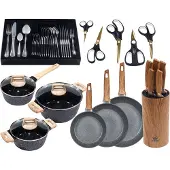 King Topf-Set "Essential 21" Set, 3Töpfe,5Messer,Messerblock,3Pfannen,Etui,Menü-+Kuchenbesteck,5Schere, 51 Stk. tlg. Aluminiumguss