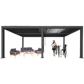 Mendler Pergola MCW-L46, Gartenpavillon Lamellen-Pavillon, 10cm-Aluminium-Gestell, Regenrinne sturmfest, 3x6m anthrazit