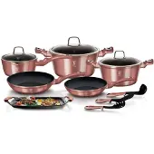Berlinger Haus I-Rose KochtopfSet 12-Teiliges Induktion Antihaft-Aluminium Kochtöpfe Bratpfannen Grill Rosa