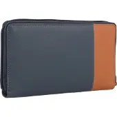 Green Burry GREENBURRY Geldbörse Duett RV-Long Wallet RFID Greyblue / Tan blaugrau
