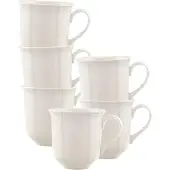 Villeroy & Boch Becher "Henkelbecher Manoir 300 ml 6er Set weiß", weiß, B:8,8cm H:9cm Ø:8,8cm, Porzellan, Trinkgefäße, Becher, Spülmaschinenfest, Mikrowellensicher