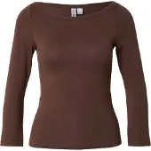 Pieces Pcphoebe U-boot-ausschnitt Oberteil Mit 3/4-ärmeln | Braun | L