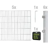 Alberts 691417 Doppelstabmatten Zaun, Höhe 100 cm, Länge 10 m, Zaun-Komplettset zum Einbetonieren, feuerverzinkt, Pfosten 60x40 mm