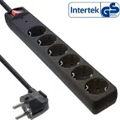InLine Steckdosenleiste, 6-fach Schutzkontakt, mit ÜSS, schwarz, 1,5 m, 1,5 mm², Schwarz, Kunststoff, 6 AC-Ausgänge, 451 g