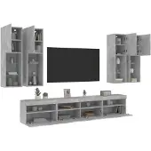 vidaXL 7-tlg. TV-Wohnwand mit LED-Leuchten Betongrau