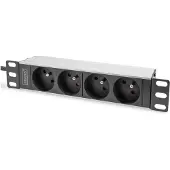 Digitus 10" Steckdosenleiste mit Aluminiumprofil, 4-fach CEE 7/5 Steckdosen, 1U, Rackmount, Horizontal, Aluminium, 4 AC-Ausgänge, Typ E