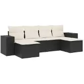 vidaXL 6-tlg. Garten-Sofagarnitur mit Kissen Schwarz Poly Rattan