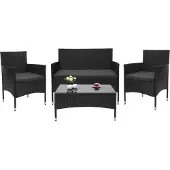 Mendler Poly-Rattan Garnitur HWC-F55, Balkon-/Garten-/Lounge-Set Sofa Sitzgruppe schwarz, Kissen dunkelgrau