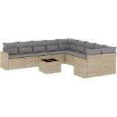 vidaXL 11-tlg. Garten-Sofagarnitur mit Kissen Beige Poly Rattan