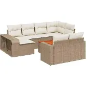 vidaXL 11-tlg. Garten-Sofagarnitur mit Kissen Beige Poly Rattan