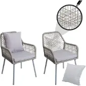 Mendler 2er-Set Gartenstuhl MCW-O12, Outdoor Sitz-/Rückenpolster Aluminium Seilgeflecht Rope grau, Bezug grau