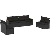 vidaXL 8-tlg. Garten-Sofagarnitur mit Kissen Schwarz Poly Rattan