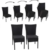 Mendler 2er-Set Poly-Rattan Stuhl HWC-G19, Balkonstuhl Gartenstuhl, stapelbar - schwarz, Kissen dunkelgrau