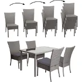 Mendler Poly-Rattan Garnitur MCW-G19, Sitzgruppe Balkon-/Lounge-Set, 4xStuhl+Tisch, 120x75cm grau, Kissen dunkelgrau