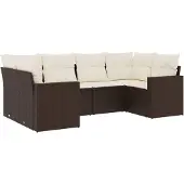 vidaXL 6-tlg. Garten-Sofagarnitur mit Kissen Braun Poly Rattan