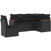vidaXL 5-tlg. Garten-Sofagarnitur mit Kissen Schwarz Poly Rattan