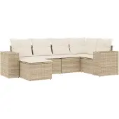 vidaXL 6-tlg. Garten-Sofagarnitur mit Kissen Beige Poly Rattan