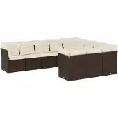 vidaXL 10-tlg. Garten-Sofagarnitur mit Kissen Braun Poly Rattan