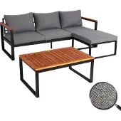 Mendler Garten-Garnitur HWC-L26b, Gartenlounge Sitzgruppe Lounge-Set Sofa, Aluminium Akazie Holz MVG- dunkelgrau