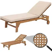 Mendler Sonnenliege HWC-N48, Gartenliege Relaxliege Liegestuhl, Massiv-Holz Akazie MVG- Kissen creme-beige